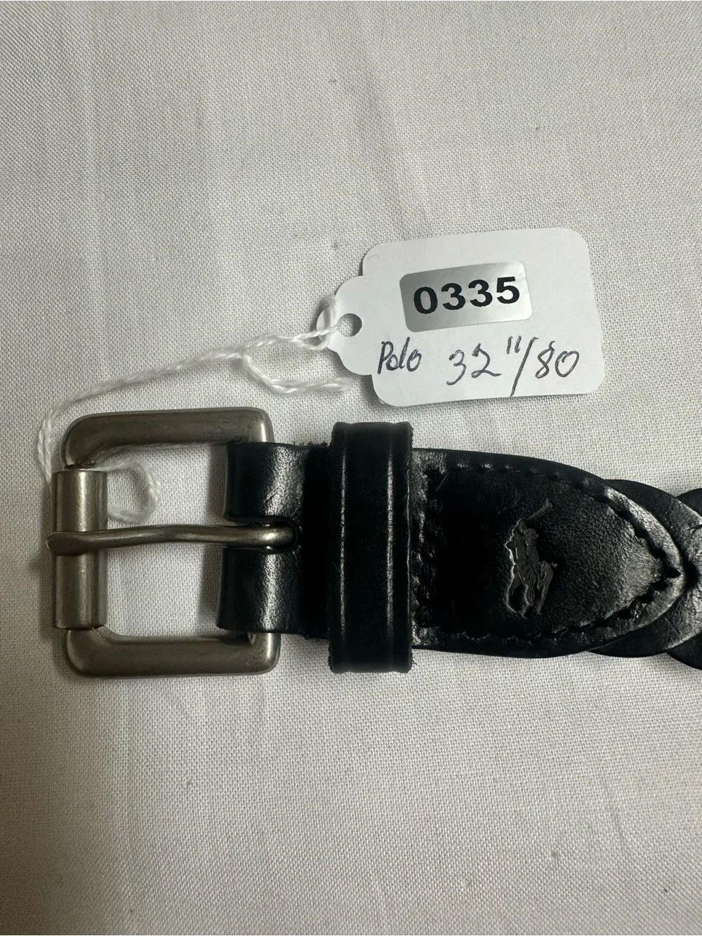 Polo by Ralph Lauren Black Leather Men’s Belt with Brushed Metal Buckle